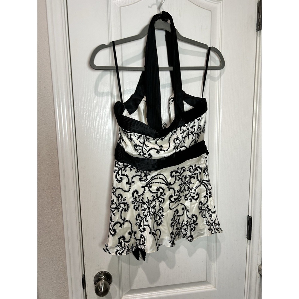White House Black Market Silk Bustier Halter Top Sz 6 black/white Y2K Club - Picture 3 of 6